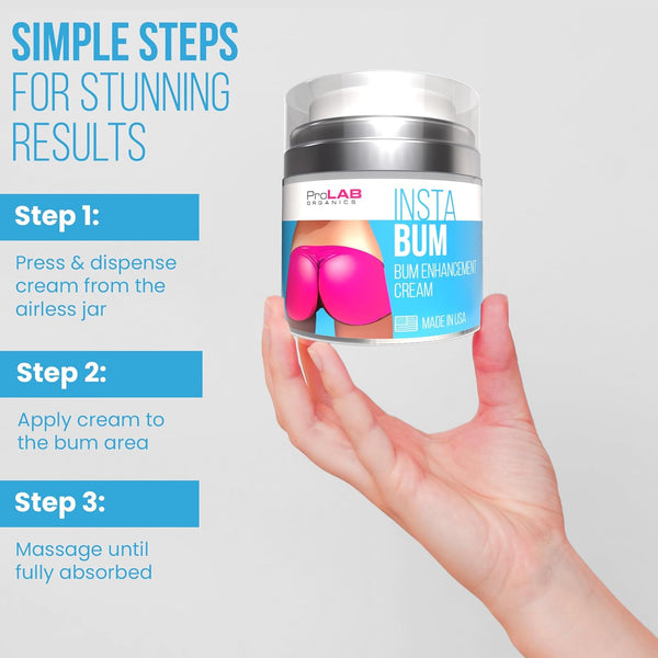 InstaBum Butt Enhancement Cream – Butt Lift and Firming for a Bigger, Rounder, Perkier Bum – Brazilian Booty Growth Cream with Voluplus, Maca, Wild Yam, and Gotu Kola – Made in USA