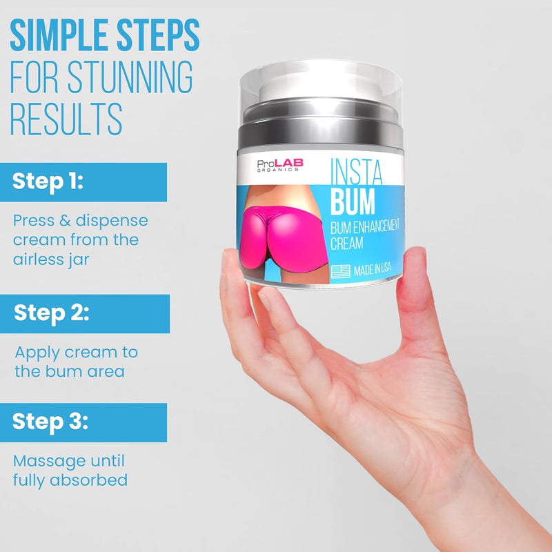 InstaBum Butt Enhancement Cream – Butt Lift and Firming for a Bigger, Rounder, Perkier Bum – Brazilian Booty Growth Cream with Voluplus, Maca, Wild Yam, and Gotu Kola – Made in USA