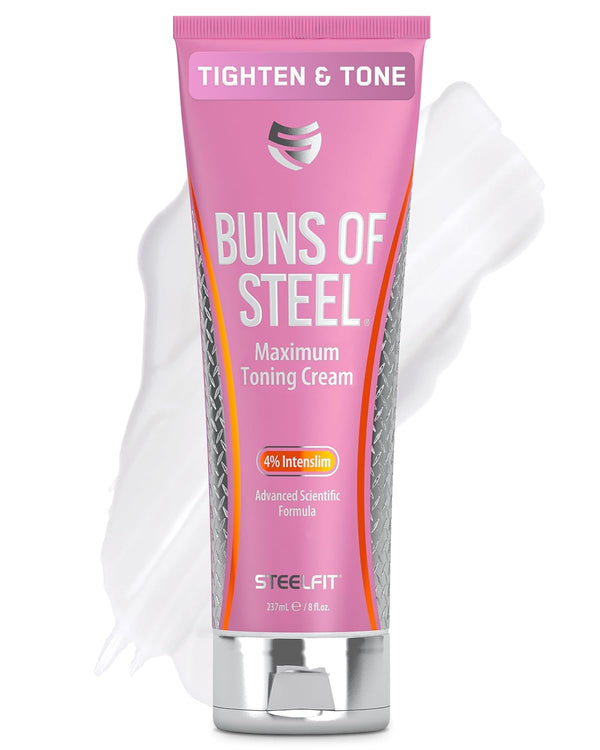 SteelFit Maximum Toning Cellulite Cream, Buns of Steel - Skin Firming & Tightening Body Lotion with Caffeine for Stretch Marks - Anti-Cellulite Remover Treatment for Booty, Thighs, Legs & Glutes