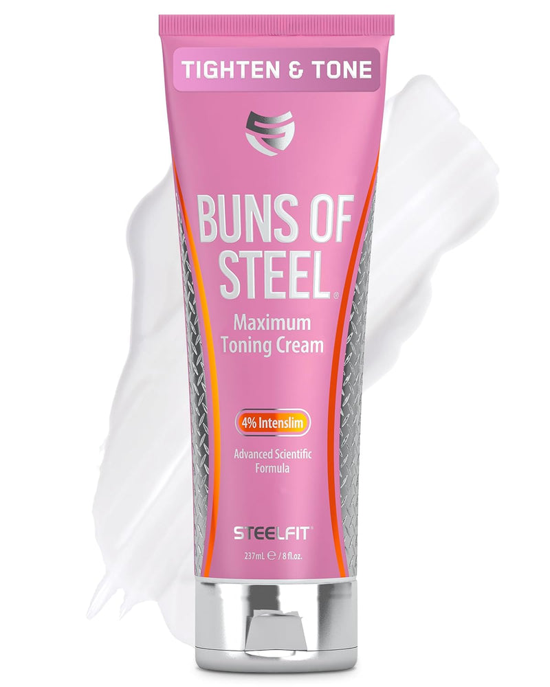 SteelFit Maximum Toning Cellulite Cream, Buns of Steel - Skin Firming & Tightening Body Lotion with Caffeine for Stretch Marks - Anti-Cellulite Remover Treatment for Booty, Thighs, Legs & Glutes