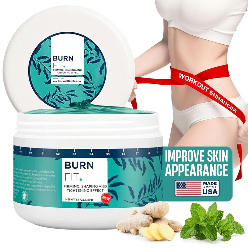 Body Gel – Anti Cellulite Cream by Burn Fit for Belly & Body, Belly Firming and Tightening Cream, Non-Sticky Cold & Hot Cream for Cellulite, Skin Firming Body Lotion for Smoother Skin - 8.5 Oz.